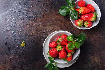 Fresh strawberry with a green leaves