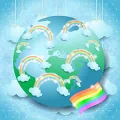 Planet earth and rainbow colors, concept illustration