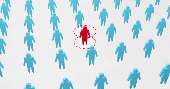 Social distancing concept people standing away to prevent COVID-19 coronavirus disease 3D illustration, people keeping a circular distance boundary in modern isometric style 3D rendering.
