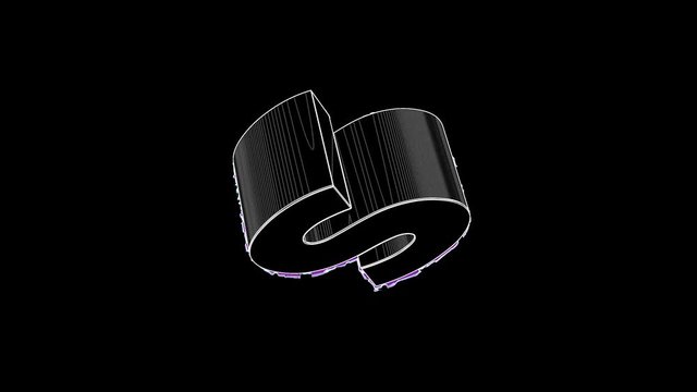 A 3D Capital Letter S model wireframe, rotating slowly and glitching. Useful for spelling, background effects, as an isolated element, etc.