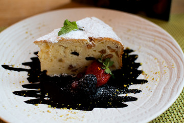 Cheesecake sweet dessert with cheese, chocolate chips