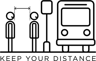 Icona del distanziamento sociale nella vita all'aperto nelle fermate del trasporto pubblico