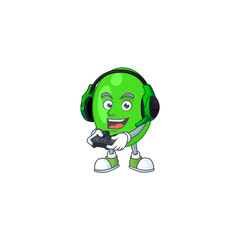 A cartoon design of tetrad clever gamer play wearing headphone
