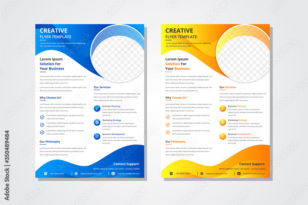 Poster set of liquid poster design template in single gradient. cover design with orange and blue fluid col