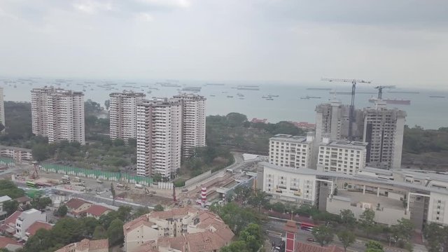 Aerial drone view of private residential estate in Singapore, Circa June 2019