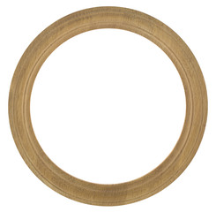Round wooden frame isolated on a white background close-up.