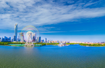 Obraz premium City Scenery of Jinji Lake East CBD, Suzhou City, Jiangsu Province, China