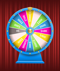 Casino games gambling vector, fortune wheel with numbers flat style. Playing on money, earning coins gaining wealth. Roulette with sectors segments