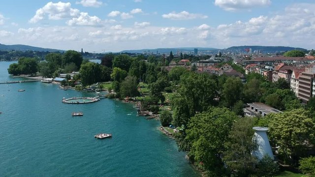 Aerial view of lake Zurich, Seefeld and Zurich