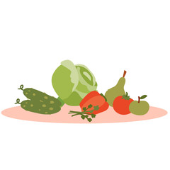 set of vegetables for a healthy diet, isolated object on a white background, vector illustration,
