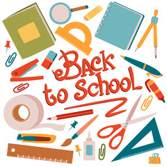 stationery set for school and office, isolated object on white background, vector illustration,