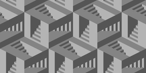 Seamless pattern with stairs making an optical illusion.