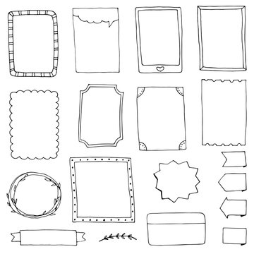 set of doodle frames for diary Set of hand-drawn outline frames
