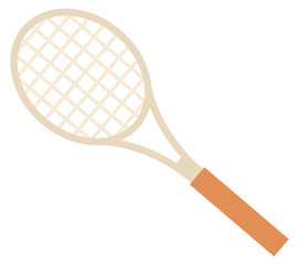Light brown racket with wooden handle for tennis or badminton isolated on white background. Professional sport equipment concept vector illustration