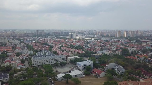 Aerial drone view of private residential estate in Singapore, Circa June 2019