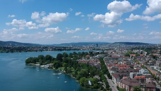Aerial view of lake Zurich, Seefeld and Zurich