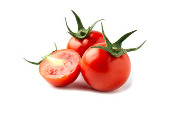 Red ripe tomato isolated on white background - fresh tomato healthy vegetable concept