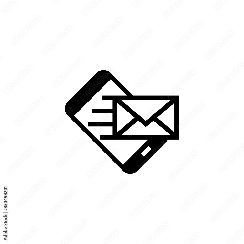 Poster mobile with envelope vector icon in black solid flat design icon isolated on white background