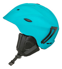 Blue safety helmet for skiing or mountain biking with clipping path