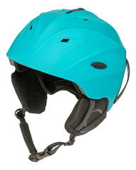 Blue safety helmet for skiing or mountain biking with clipping path