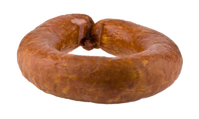 Sausage ring Isolated on a white background close-up.