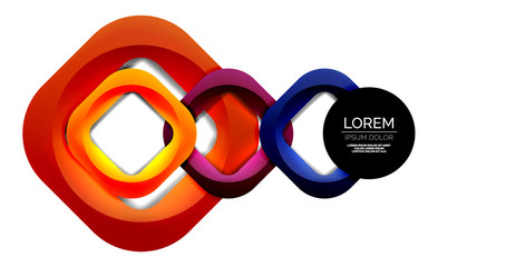 Square geometric vector abstract background, dynamic modern minimal template. Multicolored square shapes with round corners overlapping each other