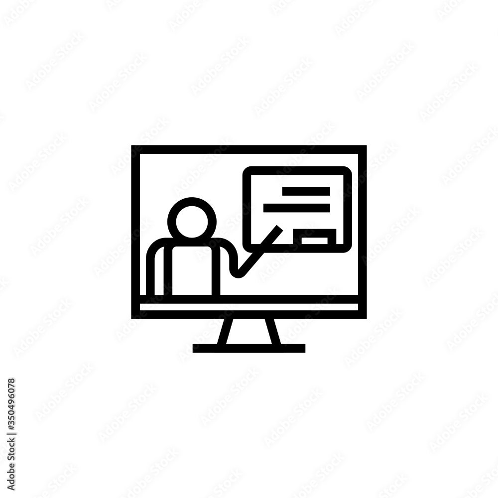 Poster teach online vector icon in linear, outline icon isolated on white background