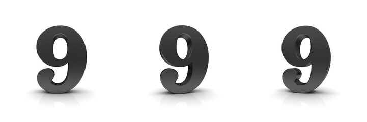 9 nine number 3d black sign