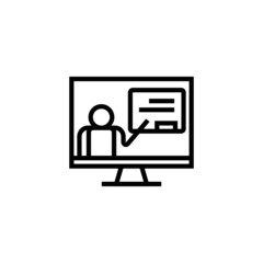 Teach online vector icon in linear, outline icon isolated on white background