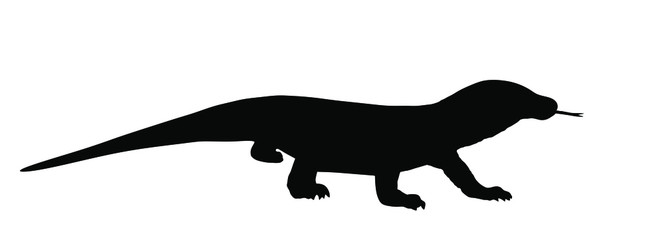 Komodo dragon vector silhouette illustration isolated on white background. (Varanus komodoensis), also known as Komodo monitor. Biggest lizard from  Indonesia.