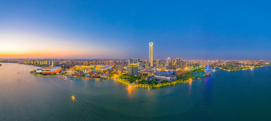 Fototapeta na wymiar Night view of Hudong CBD, Suzhou City, Jiangsu Province, China