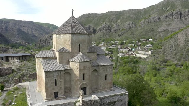 The Historical Ancient Building Of Ateni Sioni Church, Georgian Orthodox Church In Kaspi, Georgia On A Bright Sunny Day. - crane shot