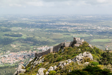 Fototapeta na wymiar Scenic view of medieval hilltop castle Castelo dos Mouros (The Castle of the Moors). Sintra, Portugal.