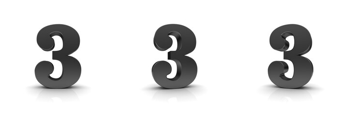 3 three number sign black 3d rendering