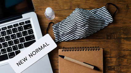 Top View work from home social distance COVID-19 concept during coronavirus pandemic and New normal...