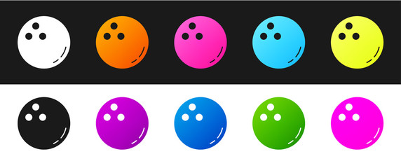 Set Bowling ball icon isolated on black and white background. Sport equipment. Vector