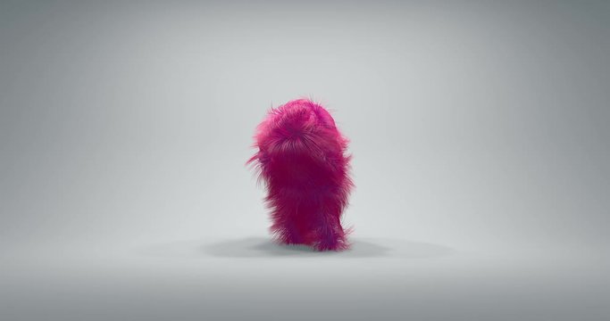 cute red fluffy and hairy character moving and boxing energetic in a bright studio landscape 