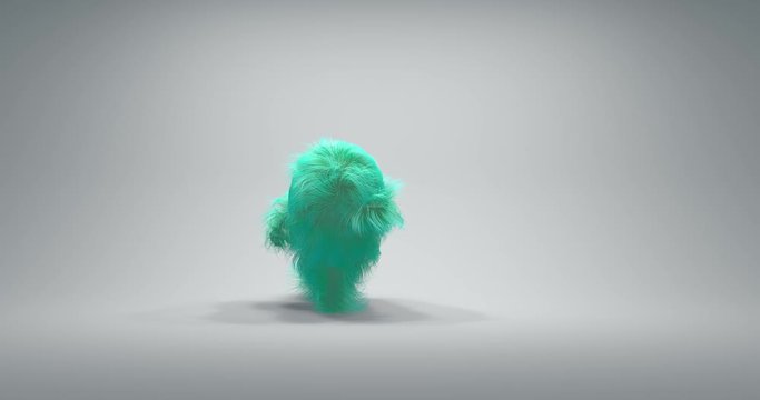 cute mint green fluffy and hairy character moving and dancing capoeira energetic in a bright studio landscape 
