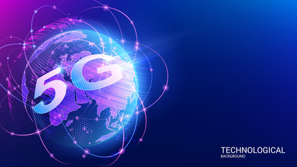 Vector. The fifth generation of 5G mobile broadband. Digital antenna arrays. Wi-fi Worldwide global information network. Modern technology and innovation. Planet Earth. The future of communications.