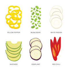 Set of Vegetable Slices. Organic and healthy food isolated element Vector illustration.