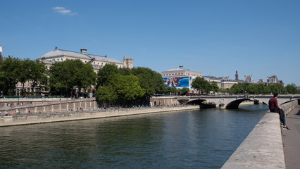 Seine bank during summer and blue sky