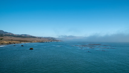 blue sky above the sea and islands along california coast