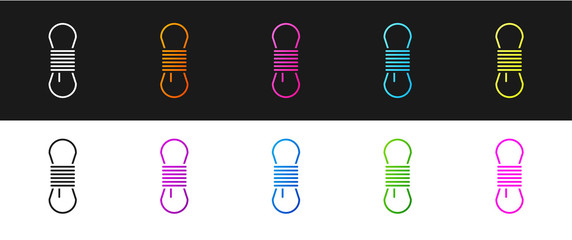 Set Climber rope icon isolated on black and white background. Extreme sport. Sport equipment. Vector