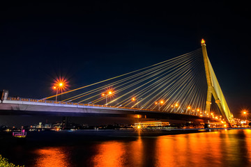 Fototapeta na wymiar Twilight of Rama 8 bridge, the famous landmark in Bangkok, Thailand