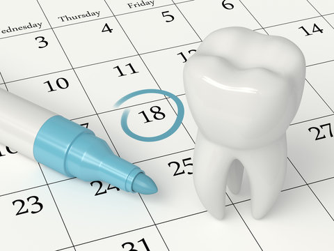 3d render of tooth staying on calendar