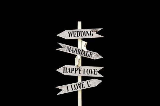 Isolated wedding sign on black background