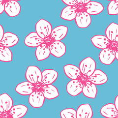 Fototapeta na wymiar Pretty Cherry Flower Pattern - Endless Vector Decoration Background