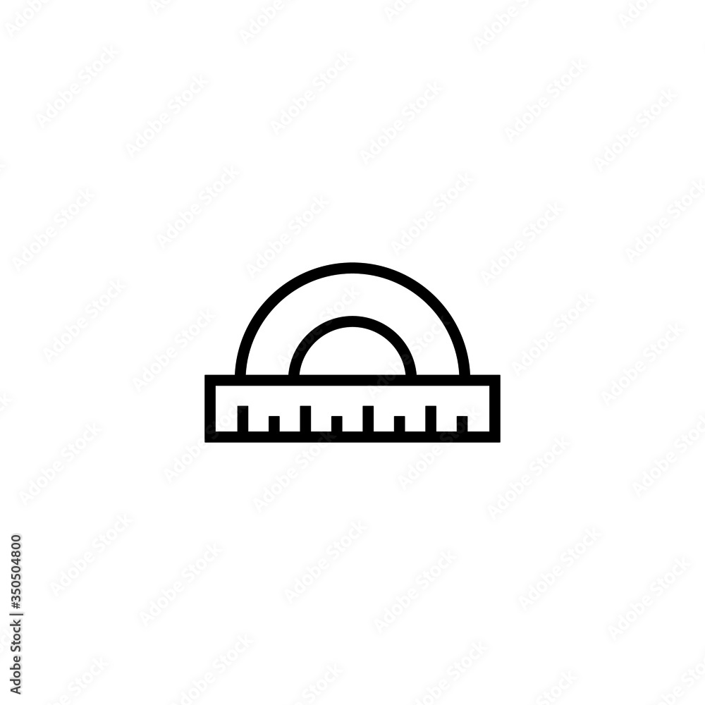 Poster semicircle with ruler vector icon in linear, outline icon isolated on white background