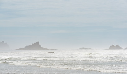 scene of sea wave and sea stack on the windy day. 