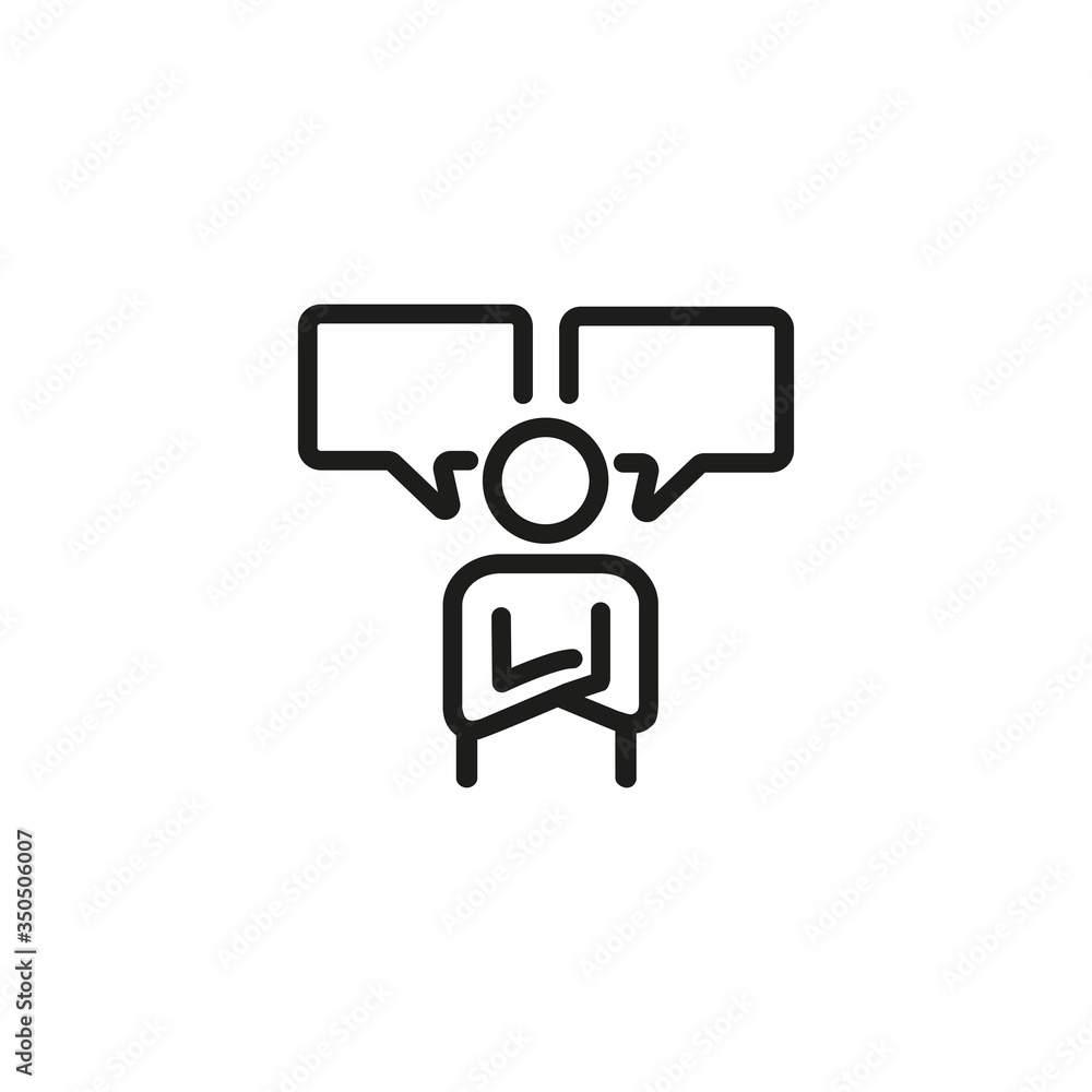 Poster line icon of man with two speech bubbles. dialogue, chatting, opinion. communication concept. can be